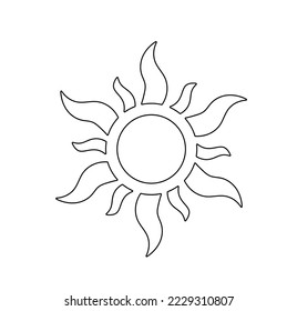 Vector isolated solar sun symbol geometric with big and small rays polar array colorless black and white contour line easy drawing