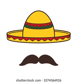 Vector Isolated Sombrero with Mustaches Illustration Colored