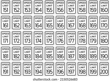 vector isolated Speed Limit  Sign 151 to 200MPH