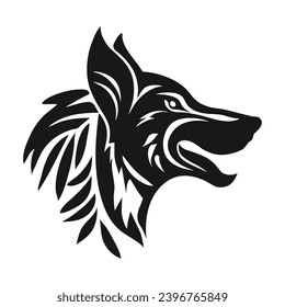 Vector Isolated Spitz black Fox Silhouette design clip art logo