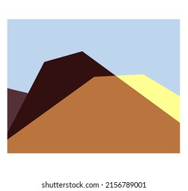 Vector isolated square abstract geometry minimalism poster in natural colors. Hard edge abstract geometric hills landscape 