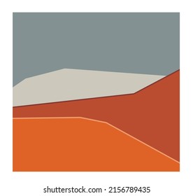 Vector Isolated Square Abstract Geometry Minimalism Poster In Natural Colors. Hard Edge Abstract Geometric Hills Landscape 