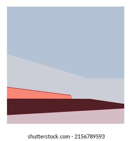 Vector Isolated Square Abstract Geometry Minimalism Poster In Natural Colors. Hard Edge Abstract Geometric Hills Landscape 