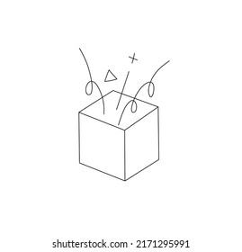 Vector isolated square box with salut surprise confetti colourless black and white contour line drawing