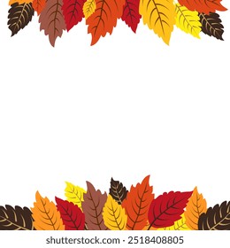 Vector isolated square frame of yellow dry autumn leaves. Border for text. Flat clipart for design