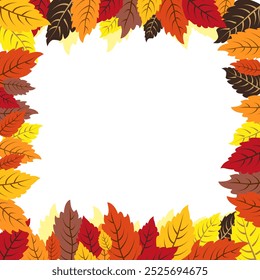 Vector isolated square frame of yellow dry autumn leaves. Border for text. Flat clipart for design