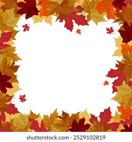 Vector isolated square frame of yellow dry autumn leaves. Border for text. Flat clipart for design