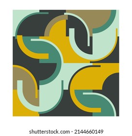 Vector isolated square graphic geometric abstraction in green yellow and brown shades colors