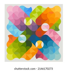 Absorción geométrica cuadrada aislada de vectores de muchos píxeles curvados en la paleta de colores arcoiris