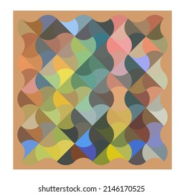Vector isolated square graphic geometric abstraction of many curly pixels in in natural colors palette