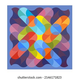 Vector isolated square graphic geometric abstraction of many curly pixels in in rainbow colors palette