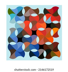 Vector isolated square graphic geometric abstraction of many curly pixels in dark natural colors palette