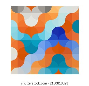 Vector isolated square graphic geometric abstraction of many curly pixels in blue and orange colors palette