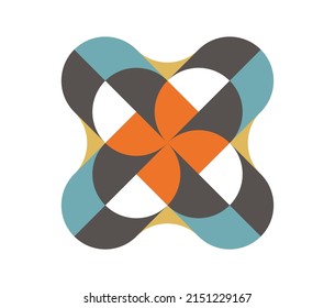 Vector isolated square graphic geometric abstraction of many curly pixels in blue orange grey colors palette