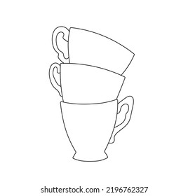Vector isolated stack three cups colorless black   white contour line drawing