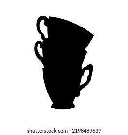 Vector isolated stack of three cups colorless black outline silhouette shadow shape