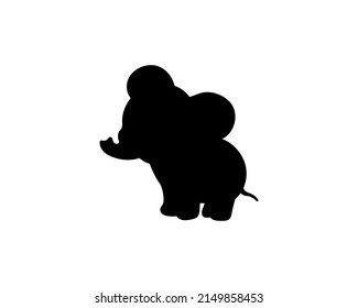 Vector Isolated Standing Baby Elephant Outline Black Colored Silhouette Shadow