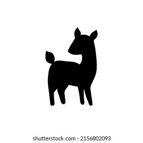 Vector isolated standing fawn small deer without horns outline black colored silhouette shadow