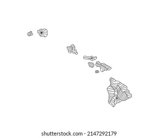 Vector isolated state of Hawaii islands abstract geometric map top view colorless black and white line drawing
