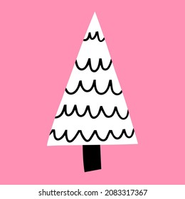 vector isolated sticker - black and white triangular tree. Scandinavian minimalistic element for christmas and new year
