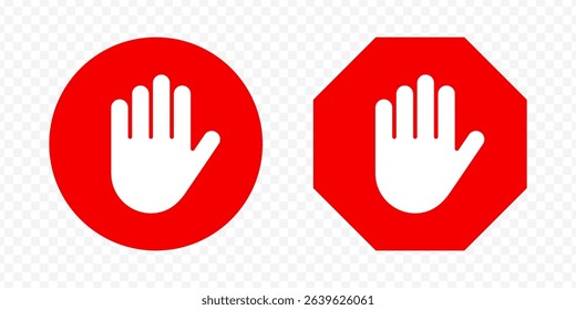 Vector isolated Stop Hand icon set in red and white color