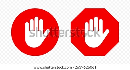 Vector isolated Stop Hand icon set in red and white color