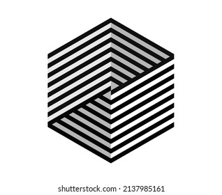 Vector isolated striped hexagon in achromatic colors 