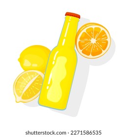 Vector isolated summer image. A bottle of orange drink, fresh cooling lemonade.