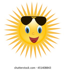 vector, isolated, the sun smiles sunglasses