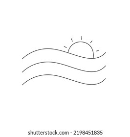 Vector isolated sun   waves simplest geometric symbol  colorless black   white contour line easy drawing