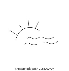 Vector isolated sun   waves sunset sunrise in water colorless black   white contour line simple drawing
