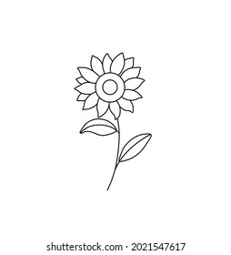 Vector isolated sunflower, girasol, topinambur, artichoke flower contour line drawn icon logotype symbol.