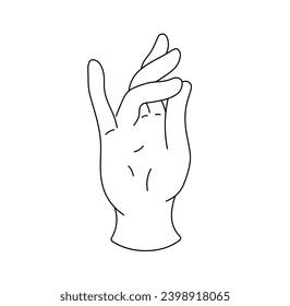 Vector isolated Surya Mudra hand gesture hasta Sanskrit word for hand colorless black and white contour line easy drawing