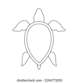 Vector isolated symmetrical sea turtle top view colorless black and white contour line drawing