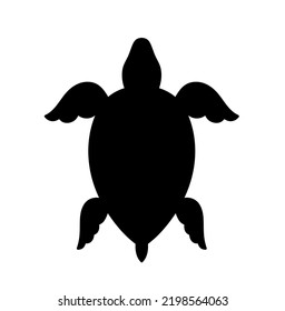 Vector Isolated Symmetrical Sea Turtle Top View Colorless Black Outline Silhouette Shadow Shape