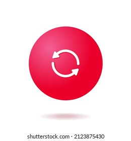 Vector isolated sync icon of synchronization sync up with 3d red gradient ball circle bubble on white background. Flat minimal icon for UI UX presentation.