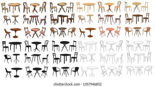 vector, isolated, table and chair, set