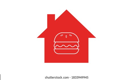 Vector Isolated Take Away Icon or Sign with House Shape and a Hamburger