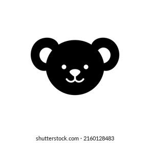 Vector isolated teddy bear head with big ears with eyes and nose outline black colored silhouette shadow