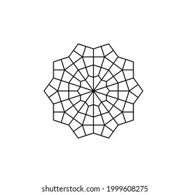 Vector isolated tenfold star geometric ornament decorative element. Stained glass sketch template line contour. 