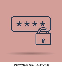 Vector isolated thin line icon of weak password with lock on square background