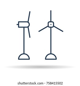 Vector isolated thin line icon of two windmills on white background. Eco concept