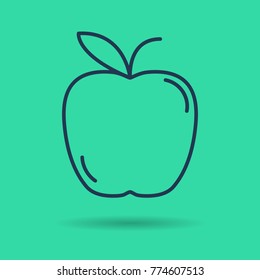 Vector isolated thin line icon of apple on green background. Linear web pictogram. Concept of healthy life