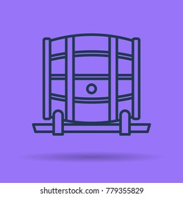 Vector isolated thin line icon of Barrel for wine storage on purple background. Linear web pictogram