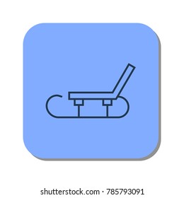 Vector isolated thin line icon of sledge icon for winter skiing in the snow on blue background. Linear web pictogram