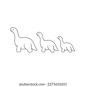 Vector isolated three dinos family big   small father mother baby in row one after other colorless black   white contour line easy drawing