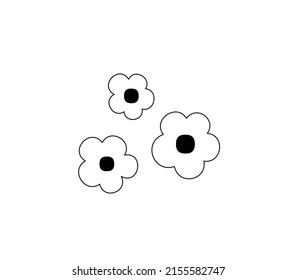 Vector aislado tres flores de doodle decoración incolora negro y blanco