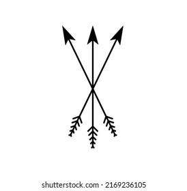 Vector isolated three intersecting bow arrows pointing in different directions black colored outline silhouette symbol