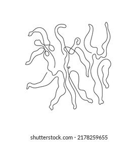 Vector Isolated Three Picasso Dancers Colorless Black And White One Line Single Line Graphic Drawing