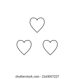 Vector isolated three separate non-overlapping hearts simple fine line symbol